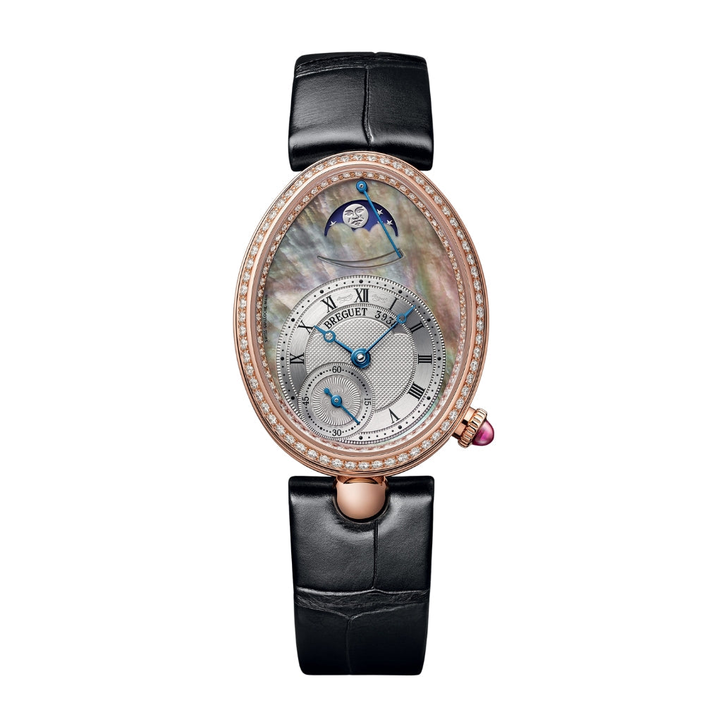 Breguet Reine 36.50 x 28.45 mm Silvered Gold Dial with Diamonds 18k Rose Gold Black Leather Strap 8908BR/5T/964/D00D3L