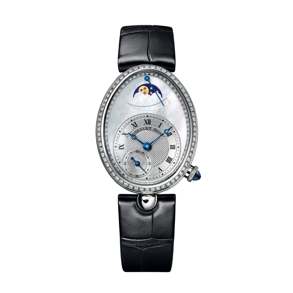 Breguet Reine 36.50 x 28.45 mm White Mother-Of-Pearl Dial with Diamonds White Gold Black Leather Strap 8908BB/52/964/D00D3L