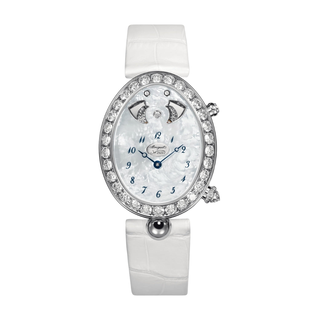 Breguet Reine 38.45 x 30.40 mm White Mother-Of-Pearl Dial with Diamonds White Gold White Leather Strap 8978BB/58/974/D00D3L