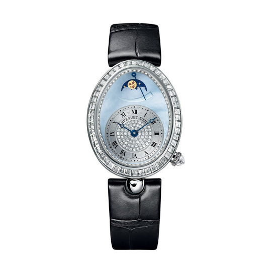 Breguet Reine 38.50 x 30.45 mm Blue Natural Mother-Of-Pearl Dial with Diamonds White Gold Black Leather Strap 8909BB/VD/964/D00D3L