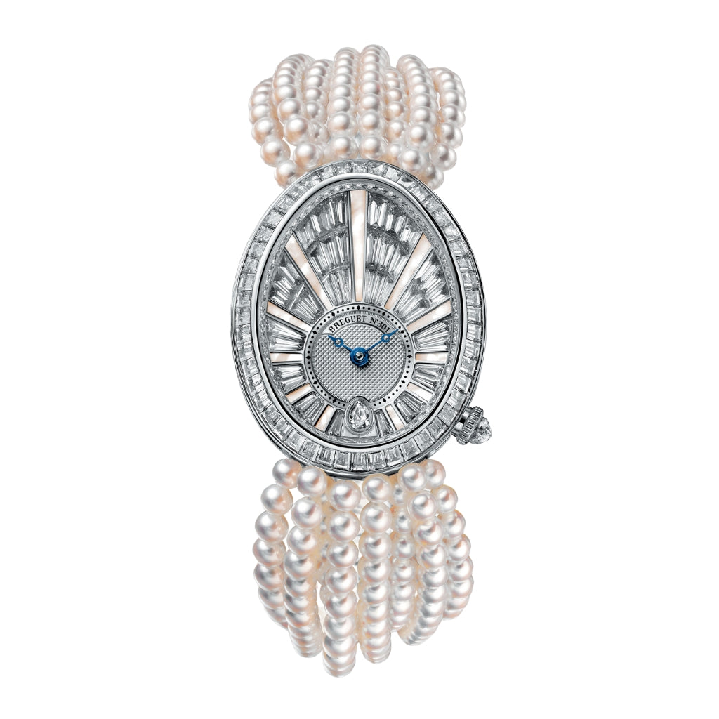 Breguet Reine 38.50 x 30.45 mm Diamond Paved Dial White Gold Pink Akoya Pearls Bracelet 8939BB/6D/J49/DD0D