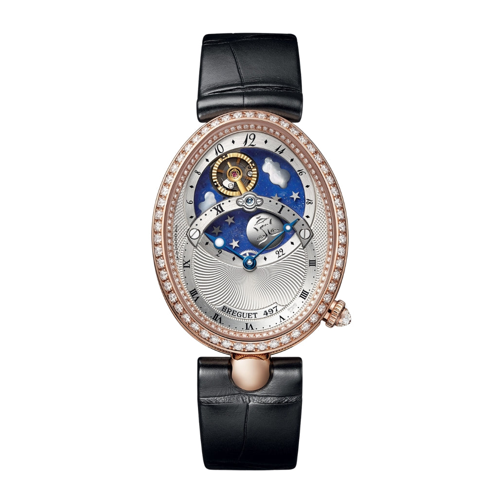 Breguet Reine 40.05 x 32 mm Silvered Gold Dial with Diamonds 18k Rose Gold Black Leather Strap 8998BR/11/974/D00D