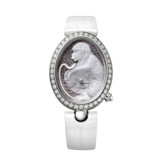 Breguet Reine 40 x 31.95 mm Silver Dial with Diamonds White Gold White Leather Strap 8958BB/55/974 08/D00D