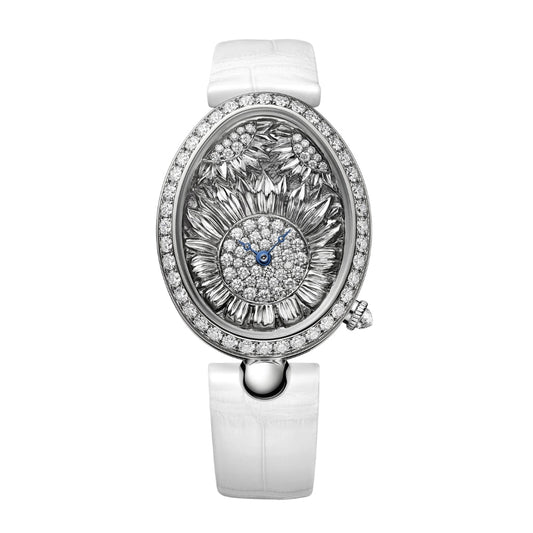 Breguet Reine 40 x 31.95 mm Silver Dial with Diamonds White Gold White Leather Strap 8958BB/65/974/D00D