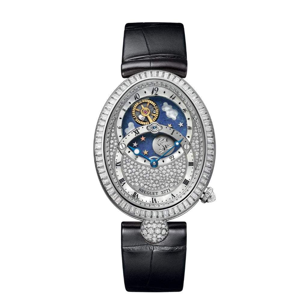 Breguet Reine  42,05 x 34 mm Diamond Paved Dial White Gold Black Leather Strap 8999BB/8D/974/DD0D