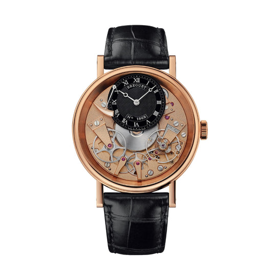 Breguet Tradition 40 mm Black Dial 18k Rose Gold Black Leather Strap 7057BR/R9/9W6
