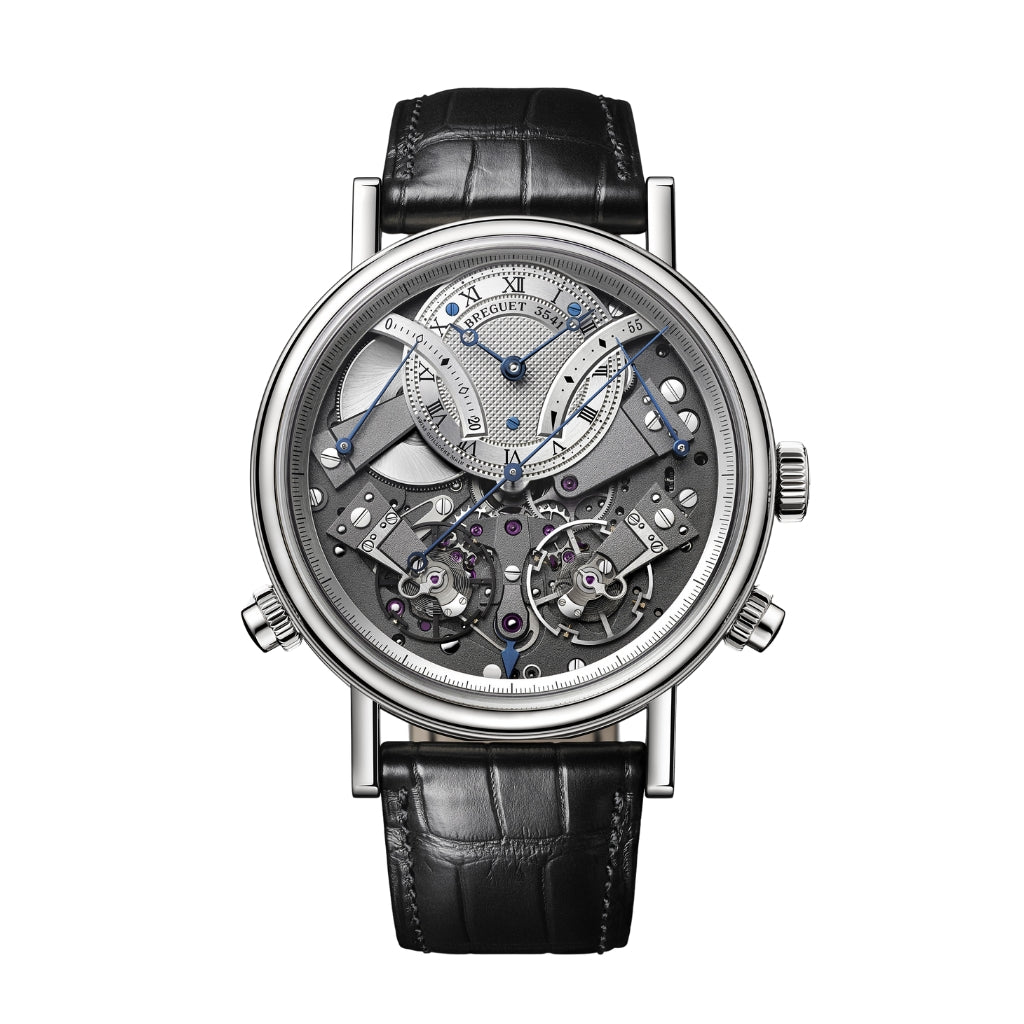 Breguet Tradition 44 mm Silver Dial White Gold Black Leather Strap 7077BB/G1/9XV