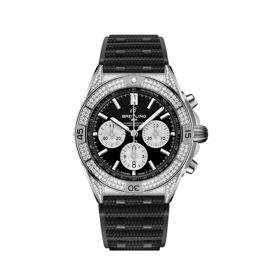 Breitling Chronomat B01 42 mm Black Dial with Diamonds Stainless Steel (Gem-Set) Black Rubber Strap AB0134721B1S2