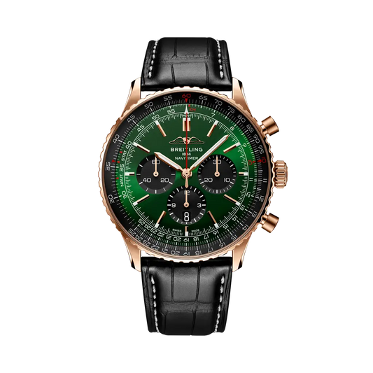 Breitling Navitimer B01 Chronograph 46 mm Black And Green Dial 18K Red Gold Leather Strap RB0137241L1P1