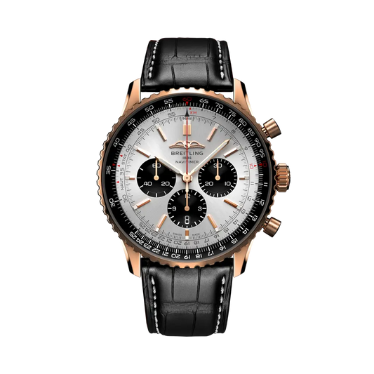 Breitling Navitimer B01 Chronograph 46 mm Black And White Dial 18K Red Gold Leather Strap RB0137241G1P1