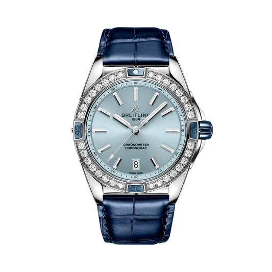 Breitling Super Chronomat Automatic 38 mm Ice-Blue Dial Stainless Steel   Leather Strap A17356531C1P1