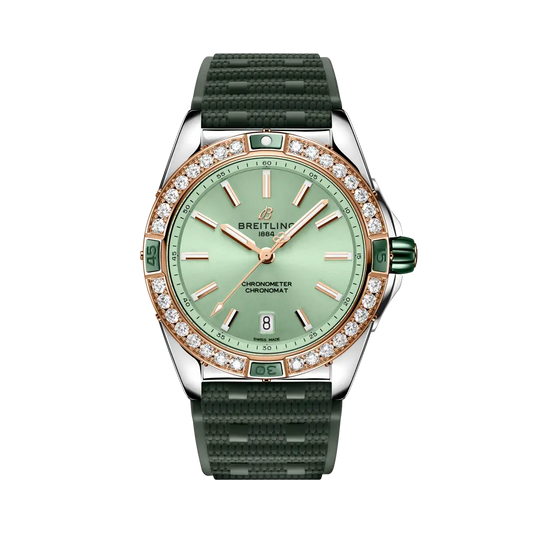 Breitling Super Chronomat Automatic 38 mm Light Green Dial Stainless Steel & 18K Red Gold Green Rubber Strap U17356531L1S1