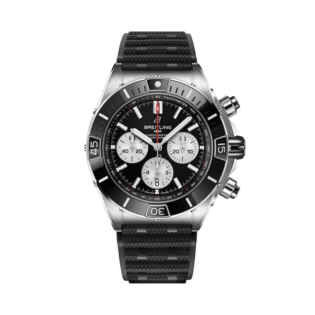 Breitling Super Chronomat B01 44 mm Black Dial Stainless Steel Black Rubber Strap AB0136251B1S1