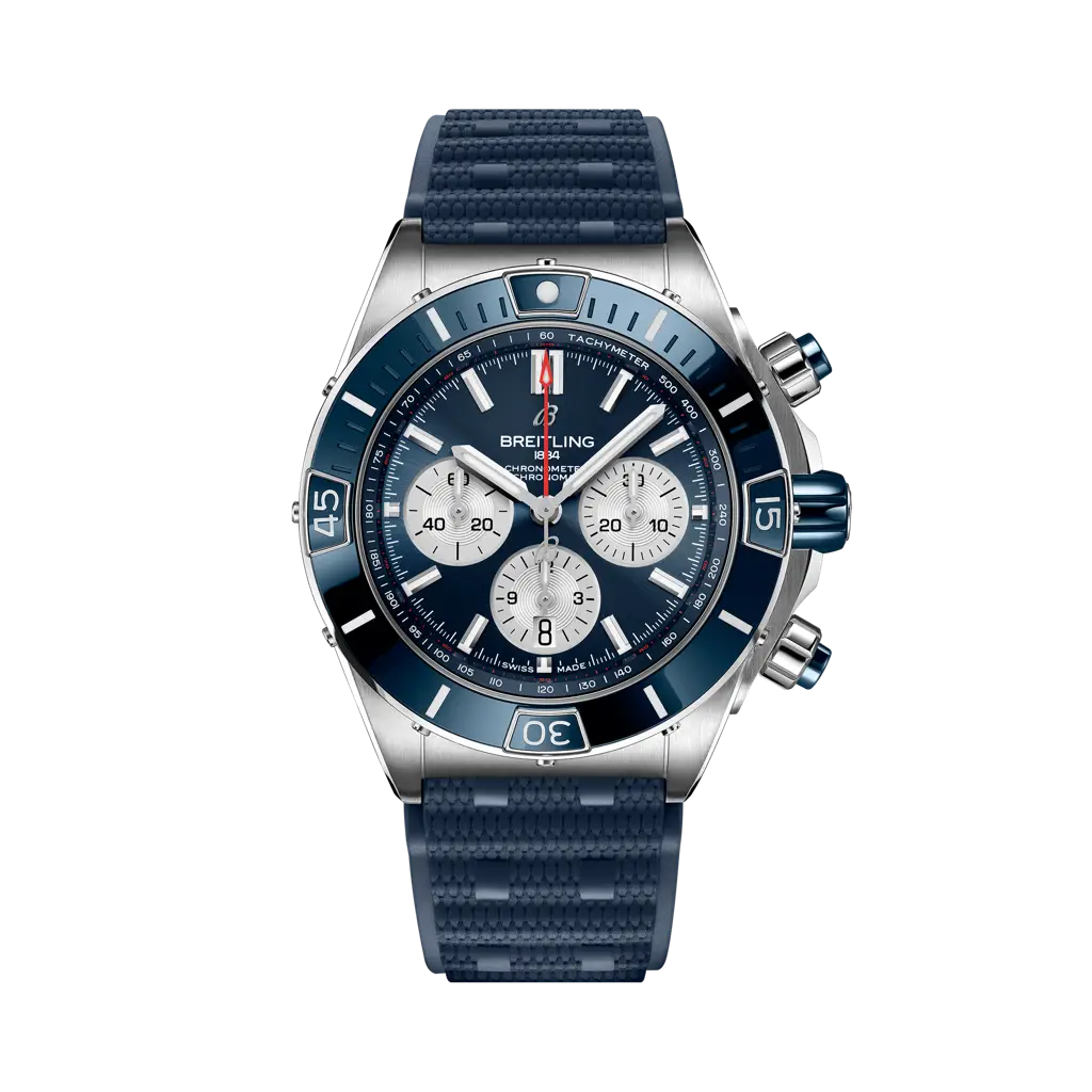 Breitling Super Chronomat B01 44 mm Blue Dial Stainless Steel Blue Rubber Strap AB0136161C1S1