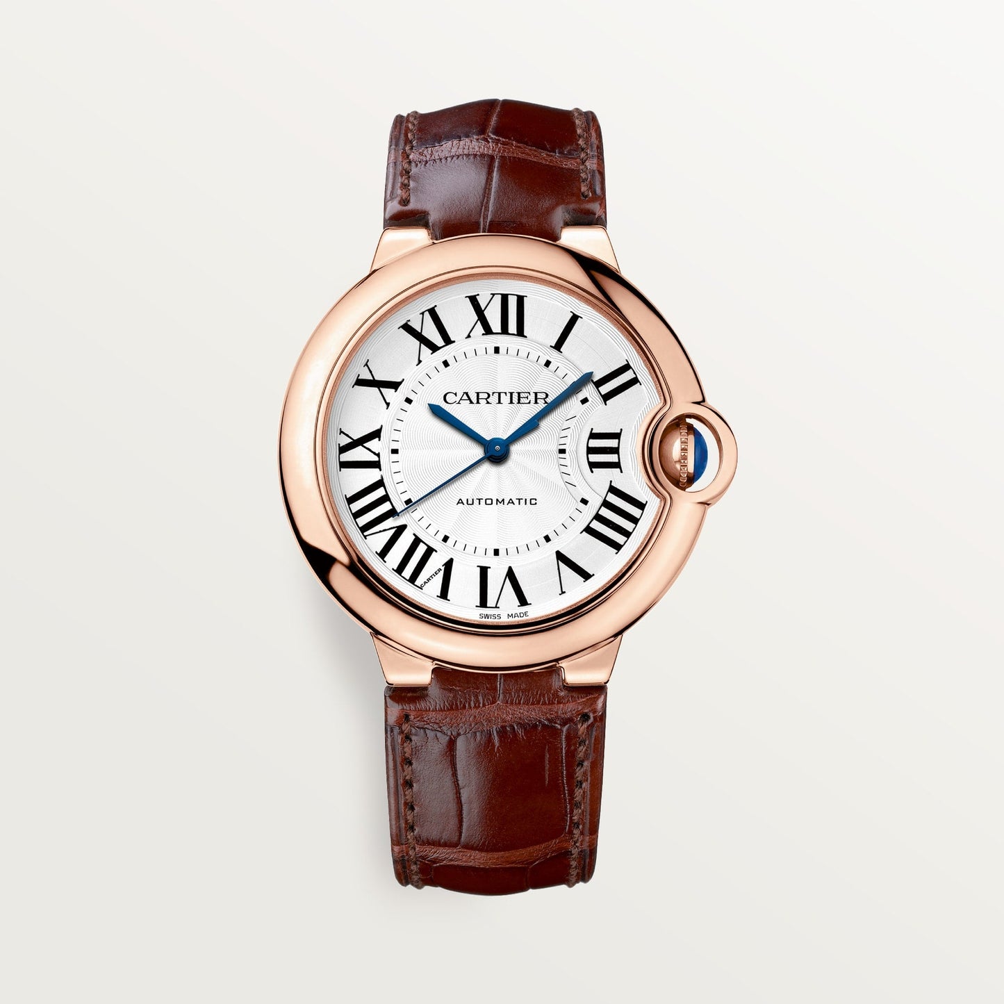 Cartier Ballon Bleu 36 mm Rose Gold Silver Dial  Skin Strap WGBB0009