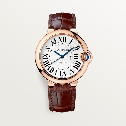 Cartier Ballon Bleu 36 mm Rose Gold Silver Dial  Skin Strap WGBB0009