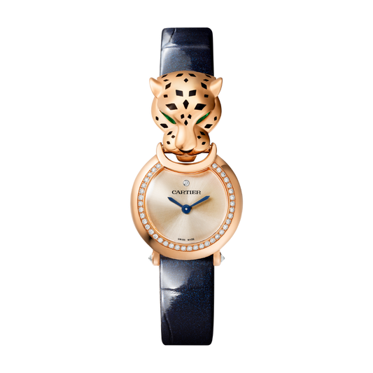 Cartier Panthère 23.6 mm 18k Rose Gold Golden Dial Blue  Leather Strap HPI01609