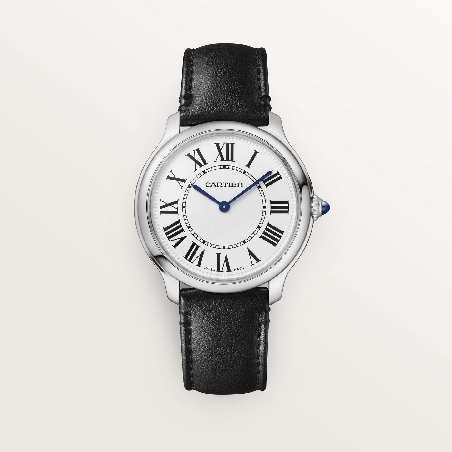 Cartier Ronde Must 36 mm Steel Silver Dial Black Strap WSRN0031