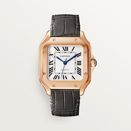 Cartier Santos Medium Opaline Silver Dial 18k Rose Gold  strap WGSA0028
