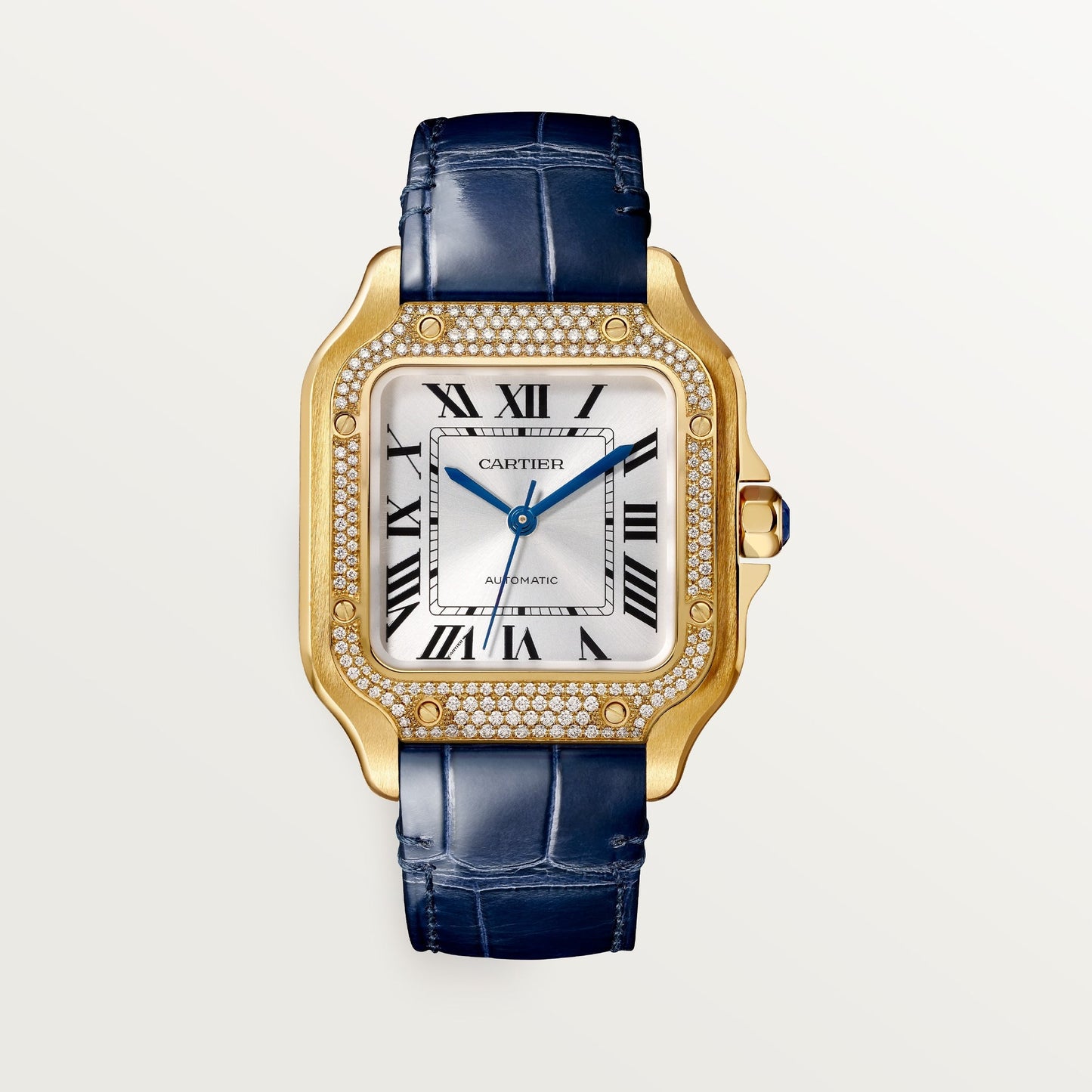 Cartier Santos Medium Sunray Dial 18k Yellow Gold Two  Skin Strap WJSA0013