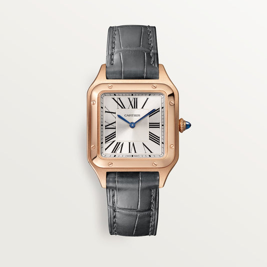 Cartier Santos Small 18k Rose Gold Silver Dial Gray Leather WGSA0022