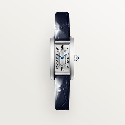 Cartier Tank Américaine Mini Steel Silver Sunray Dial Shiny Blue  Skin Strap WSTA0081