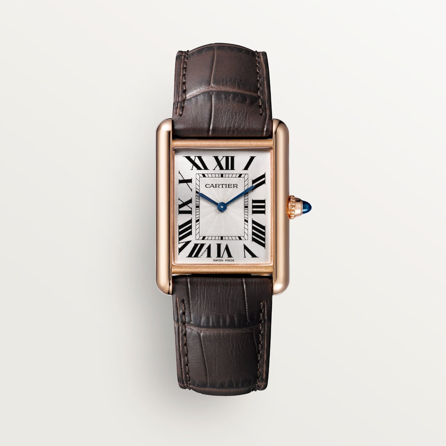 Cartier Tank Louis Large Rose Gold Silver Dial Brown  Skin WGTA0011