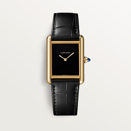 Cartier Tank Louis Large Yellow Gold Black Lacquer Dial Black  Leather Strap WGTA0091