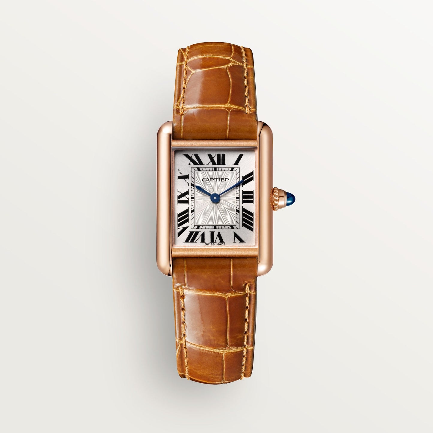 Cartier Tank Louis Small Rose Gold Silver Dial Shiny Brown  Skin WGTA0010