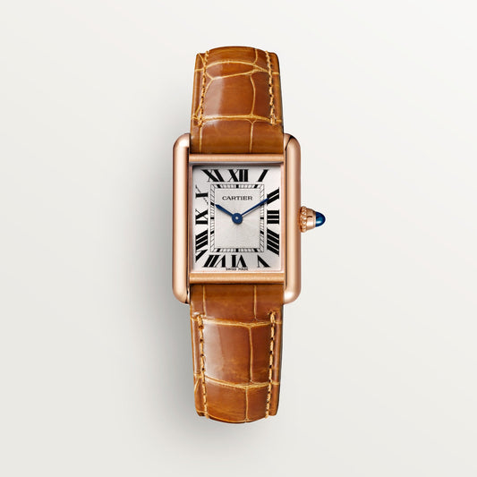 Cartier Tank Louis Small Rose Gold Silver Dial Shiny Brown  Skin WGTA0010