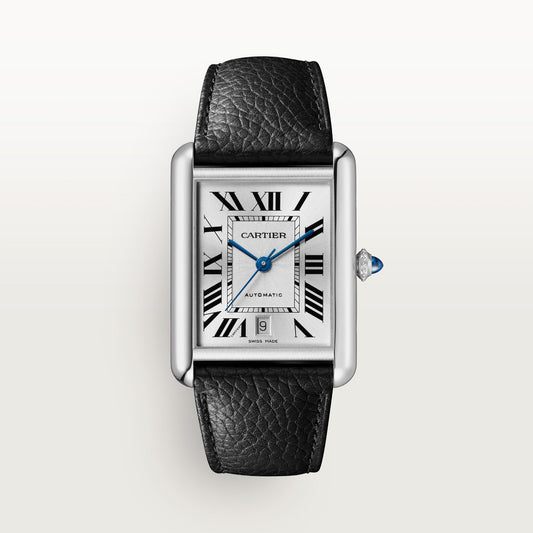 Cartier Tank Must Extra Large Steel Silver Dial Black  Strap WSTA0040