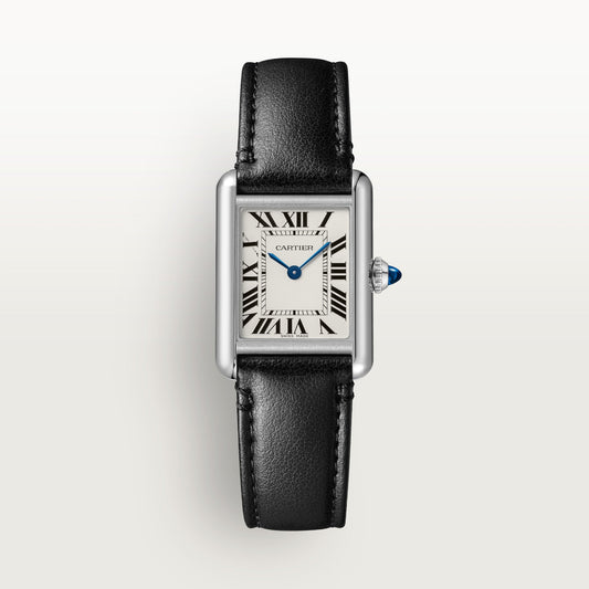 Cartier Tank must Small 29.5 mm x 22.0 mm Silver Dial Steel Black Strap WSTA0060