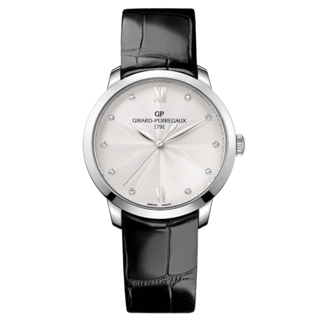 Girard-Perregaux 1966 36 mm Silver Dial with Diamonds Stainless Steel   Leather Strap 49523-11-171-CB6A