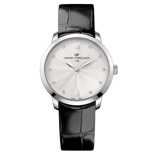Girard-Perregaux 1966 36 mm Silver Dial with Diamonds Stainless Steel   Leather Strap 49523-11-171-CB6A