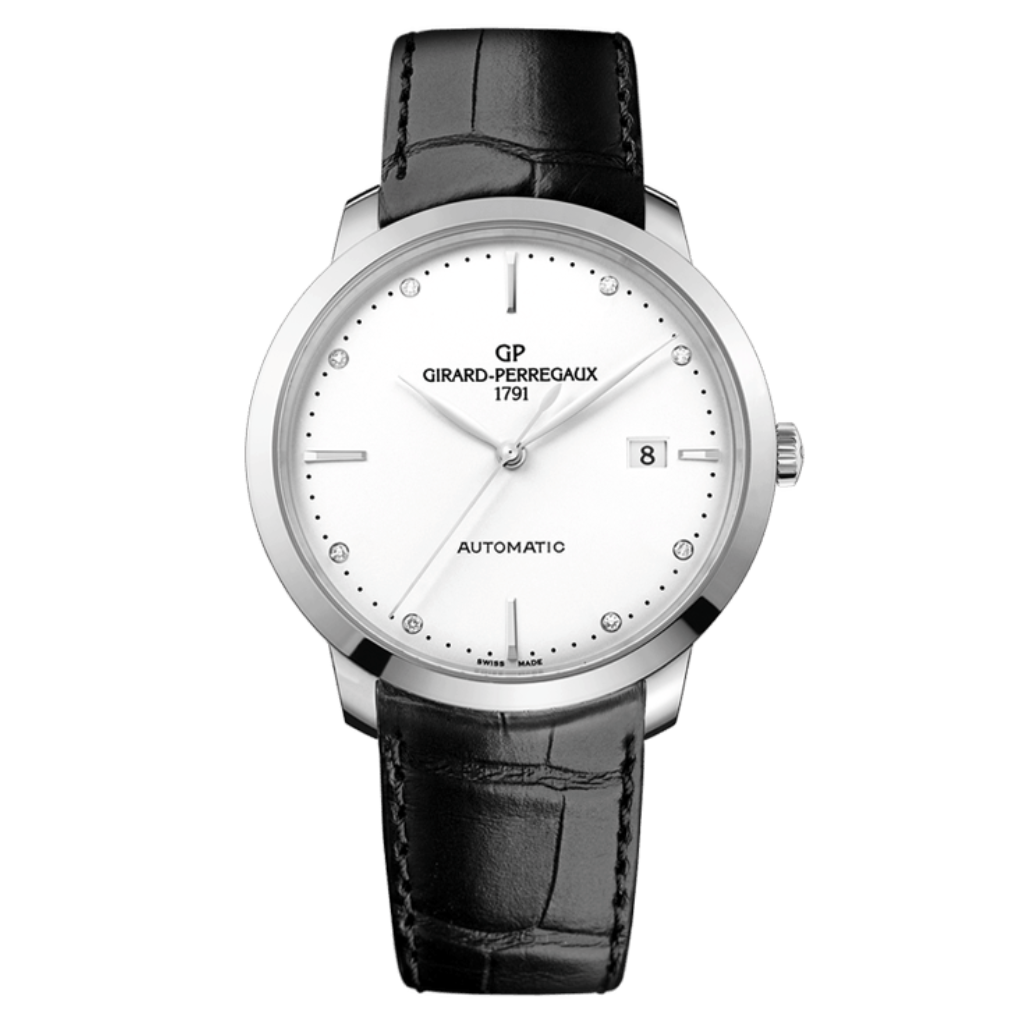 Girard-Perregaux 1966 40 mm Silver Dial with Diamonds Stainless Steel   Leather Strap 49555-11-1A1-BB60