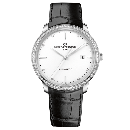 Girard-Perregaux 1966 40 mm Silver Dial with Diamonds Stainless Steel   Leather Strap 49555D11A1A1-BB60