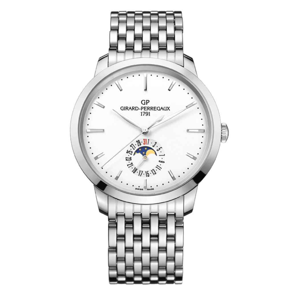 Girard-Perregaux 1966 Date and Moon Phases 40 mm Silver Dial Stainless Steel Bracelet 49545-11-131-11A