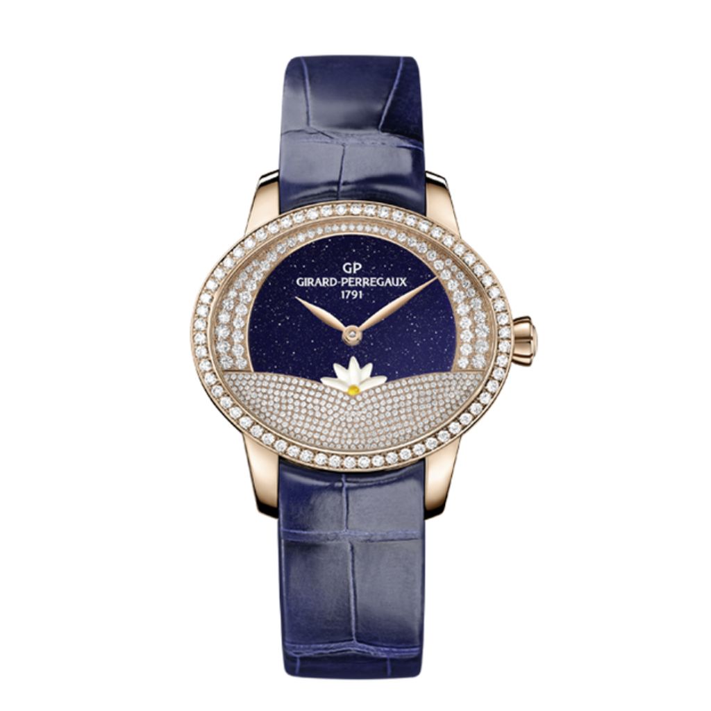 Girard-Perregaux Cat’s Eye Arabian Jasmin 30 mm Blue Dial with Diamonds 18K Pink Gold   Leather Strap 80488D52A401-CK4A