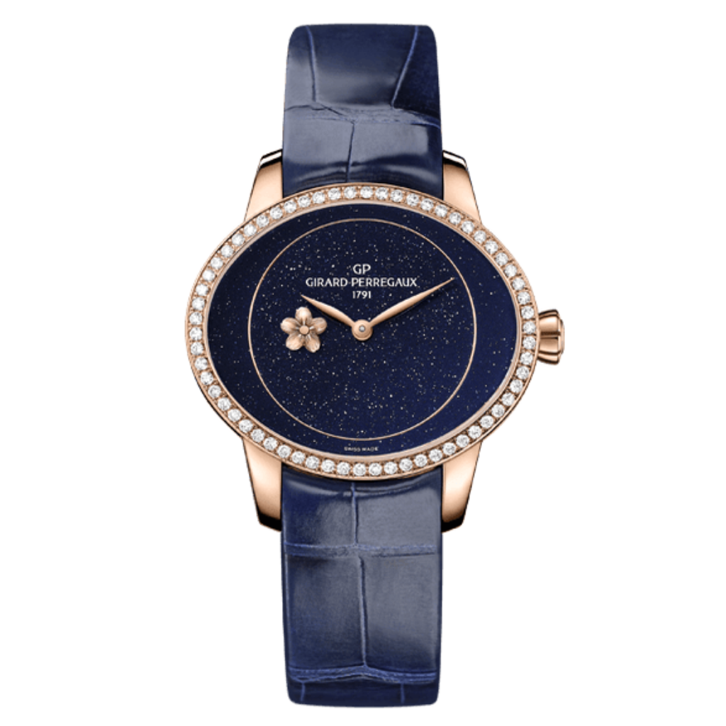 Girard-Perregaux Cat’s Eye Plum Blossom 35.40 x 30.40 mm Blue Aventurine Dial with Diamonds 18K Pink Gold   Leather Strap 80484D52A401-CK4E