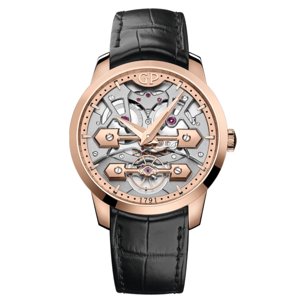Girard-Perregaux Classic Bridges 45 mm Transparent Dial 18K Pink Gold   Leather Strap 86000-52-001-BB6A