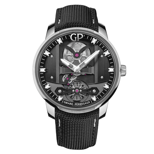 Girard-Perregaux Free Bridge 44 mm Black Dial Stainless Steel   Leather Strap 82000-11-631-FA6A