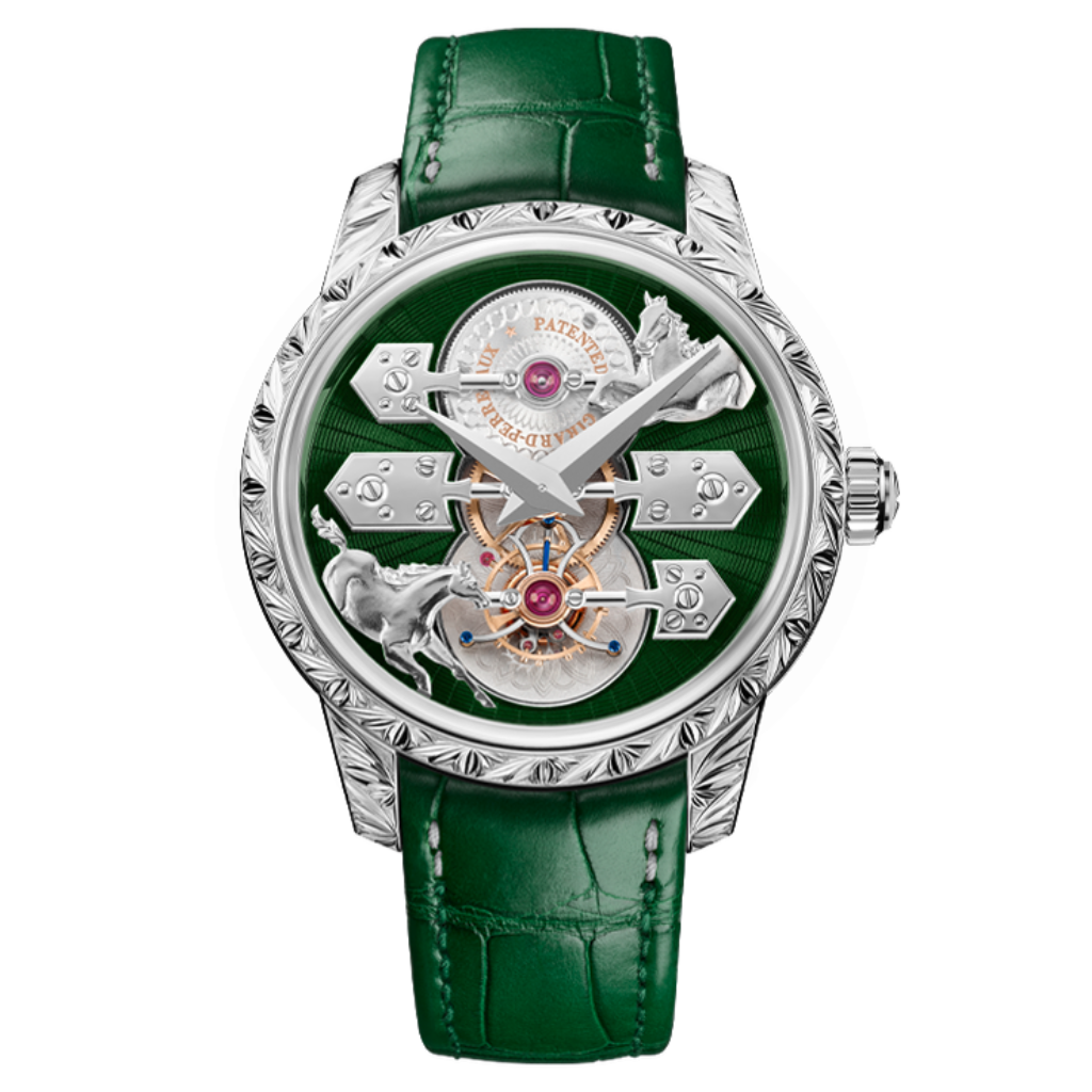 Girard-Perregaux La Esmeralda Tourbillon "A Secret" Eternity Edition 43 mm Green Dial 18k White Gold   Leather Strap 99274-53-3303-5CC