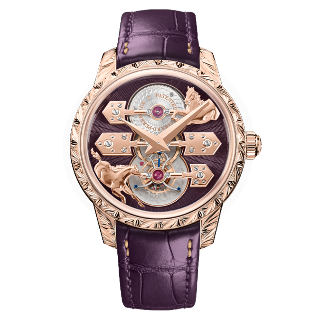 Girard-Perregaux La Esmeralda Tourbillon "A Secret" Eternity Edition 43 mm Purple Dial 18K Pink Gold   Leather Strap 99274-52-3351-5CC