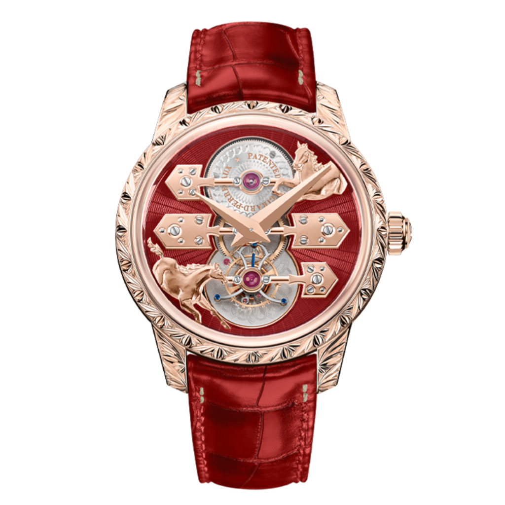 Girard-Perregaux La Esmeralda Tourbillon "A Secret" Eternity Edition 43 mm Red Dial 18K Pink Gold   Leather Strap 99274-52-3161-5CC