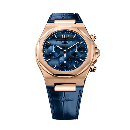 Girard-Perregaux Laureato Chronograph 42 mm Blue Dial 18K Pink Gold   Leather Strap 81020-52-432-BB4A