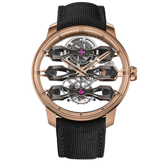 Girard-Perregaux Tourbillon with Three Flying Bridges 44 mm Transparent Dial 18K Pink Gold Fabric Strap 99296-52-3434-5CC