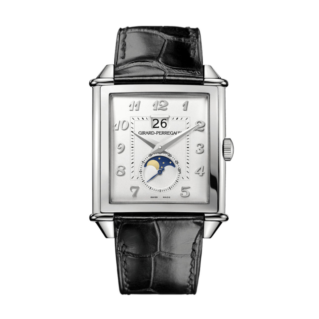 Girard-Perregaux Vintage 1945 XXL Large Date and Moon Phases 36.10 x 35.25 mm Silver Dial Stainless Steel   Leather Strap 25882-11-121-BB6B