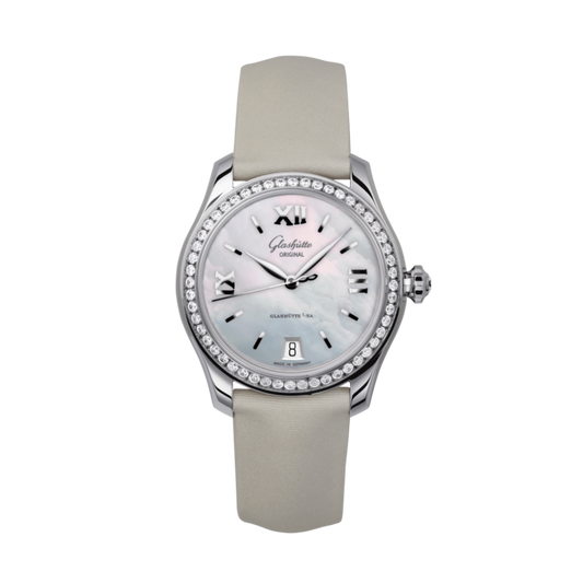 Glashuette Original Lady Serenade 36 mm Mother-Of-Pear Silver Dial Stainless Steel with Diamonds    Strap 1-39-22-08-22-04