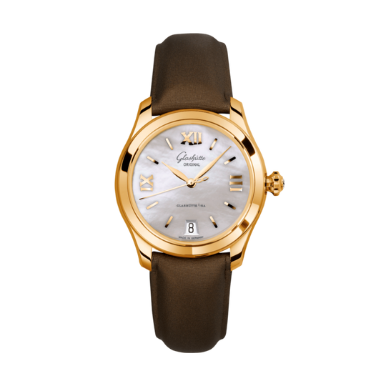 Glashuette Original Lady Serenade 36 mm Mother-Of-Pearl Silver Dial 18k Rose Gold   Strap 1-39-22-09-01-04