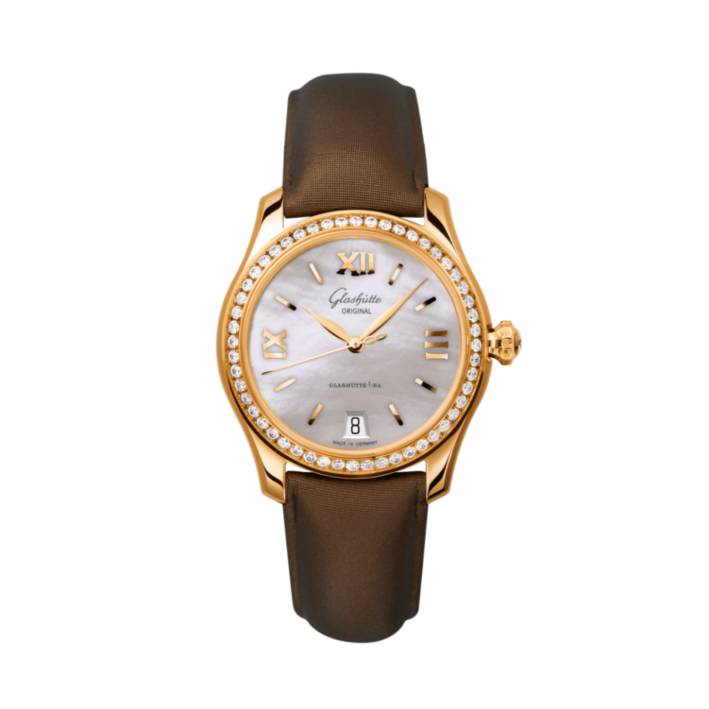 Glashuette Original Lady Serenade 36 mm Mother-Of-Pearl Silver Dial 18k Rose Gold   Strap 1-39-22-09-11-04